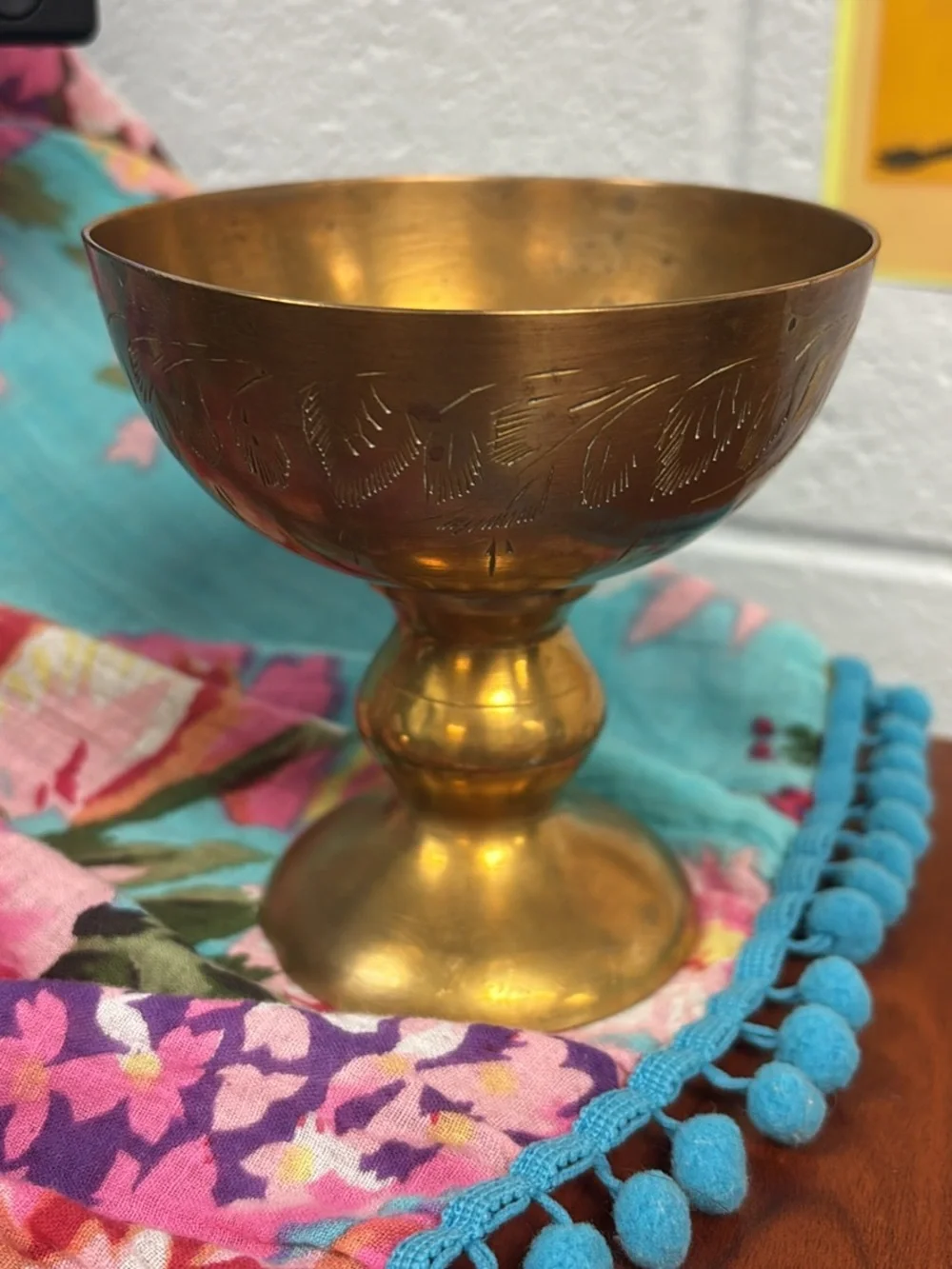 Brass Etched Decorative Pedestal Goblet
